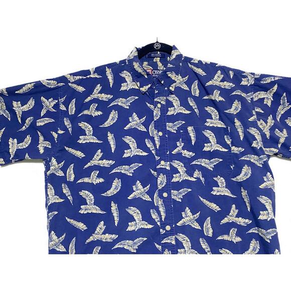 Chaps Button Up Shirt Men's Size Large Short Sleeve Blue With Brown Accent - Picture 4 of 7